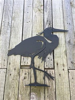 Prachtig silhouette van een reiger-mat zwart metaal-reiger - 0