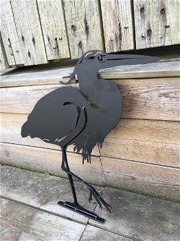 Prachtig silhouette van een reiger-mat zwart metaal-reiger - 3