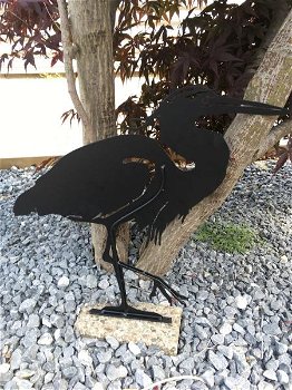 Prachtig silhouette van een reiger-mat zwart metaal-reiger - 4