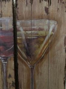 Set van 2 houten wandborden met 1 glas witte wijn en 1 - 4