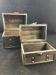 Set houten kistjes, collectebus, hout en messing.-kado - 1
