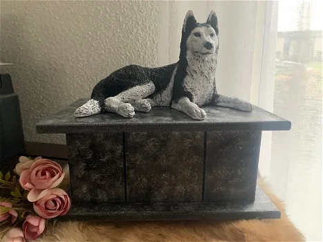 Husky hondenbeeld op urn als set te koop - 1