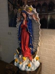 Prachtig fors Maria beeld met engelen polystone vol in kleur - 4
