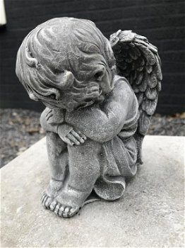 Knielende engel, engel figuur, fraai stenen beeld , kado - 3