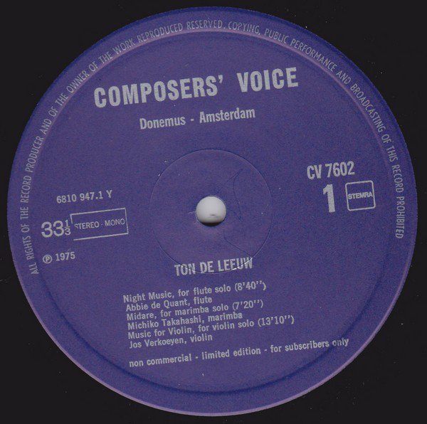 LP - Ton de Leeuw – Night Music / Midare / Music For Violin / Gending - Afbeelding 5