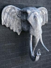 Fors wandornament van een olifant, beton look, heel groot - 0