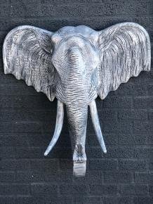 Fors wandornament van een olifant, beton look, heel groot - 1