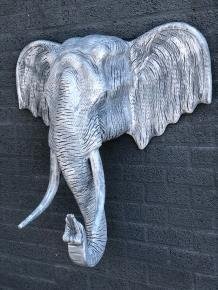 Fors wandornament van een olifant, beton look, heel groot - 2