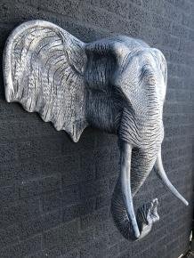 Fors wandornament van een olifant, beton look, heel groot - 3