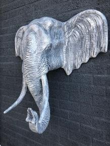 Fors wandornament van een olifant, beton look, heel groot - 4