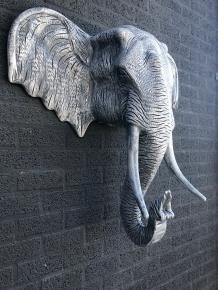 Fors wandornament van een olifant, beton look, heel groot - 6