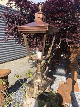 Lamp messing-koper X op voet, uitstraling,buitenlamp - 0