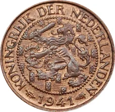 Nederland 1 cent Wilhelmina 1941 brons