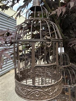 Set mooie ronde bruine metalen vogelkooitjes, vogelkooi - 2