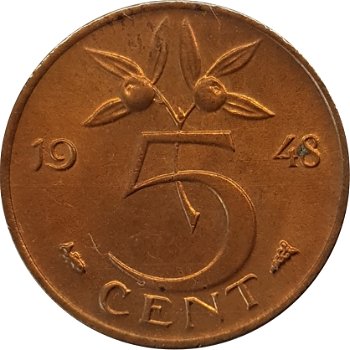 Nederland 5 cent /stuiver 1948 Wilhelmina - 0