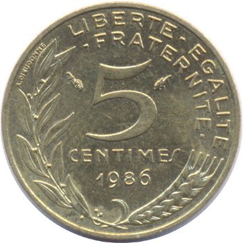 Frankrijk 5 centimes diverse jaren tussen 1966 en1998 bieden per stuk - 1