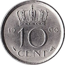 Nederland 10 cent 1969 muntmeesterteken haan