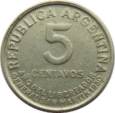 Argentinië 5 centavos  1950 Jose San Martin