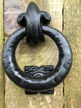 Deurklopper ijzer , als antieke deurklopper, rustiek , zwart - 1