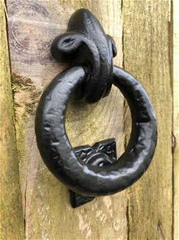Deurklopper ijzer , als antieke deurklopper, rustiek , zwart - 2