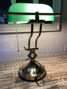 Een prachtige messing-groen glazen banking desk buro lamp - 4