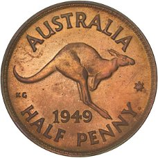 Australië 0,5 penny 1949  met stip ( Perth)