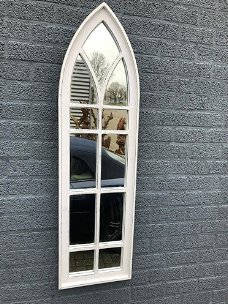 Grote tuin- kerk raam spiegel, houten frame white 