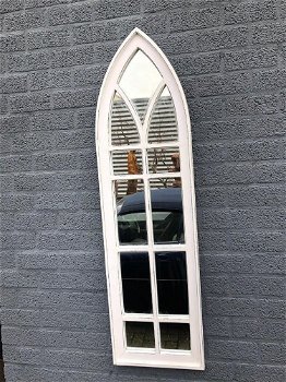 Grote tuin- kerk raam spiegel, houten frame white - 5