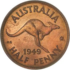 Australië 0,5 penny 1951  met stip ( Perth)  