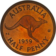 Australië 0,5 penny 1961 met stip ( Perth)  