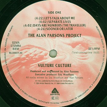 LP - The Alan Parsons Project - Vulture Culture - 1