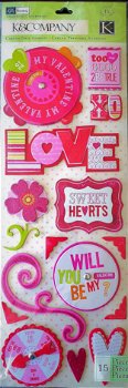 NIEUW GROTE set Valentine Adhesive 3D Chipboard K&Company - 0