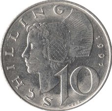Oostenrijk 10 schilling  1974 conditie: circulatiemunt  