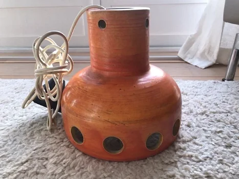 Vintage oranje aardewerken lampekap - 0