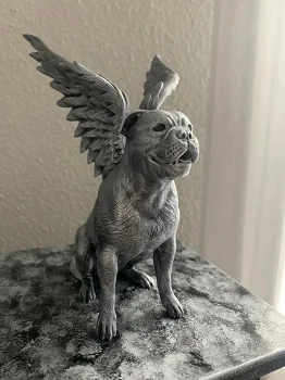 Bulldog beeld met vleugels in brons of zilver op urn als set - 5
