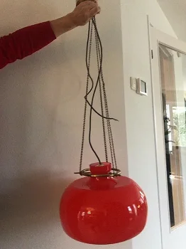 Vintage oranje glazen hanglamp - 0