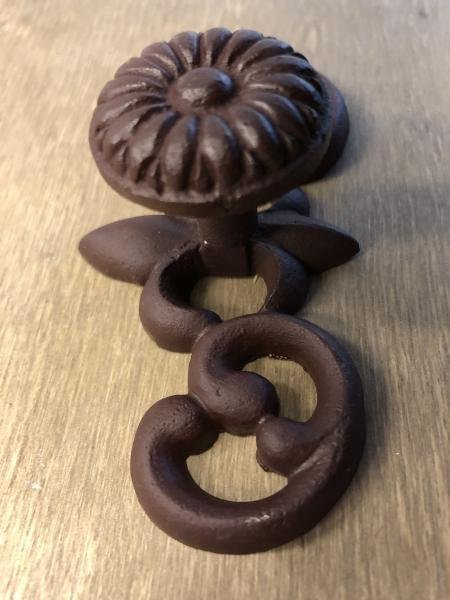 Smeedijzeren deurknop, kastknop, met rozet, bruin, kado - Afbeelding 4