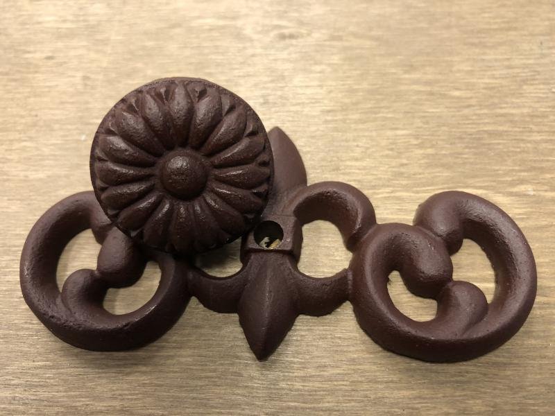 Smeedijzeren deurknop, kastknop, met rozet, bruin, kado - Afbeelding 6