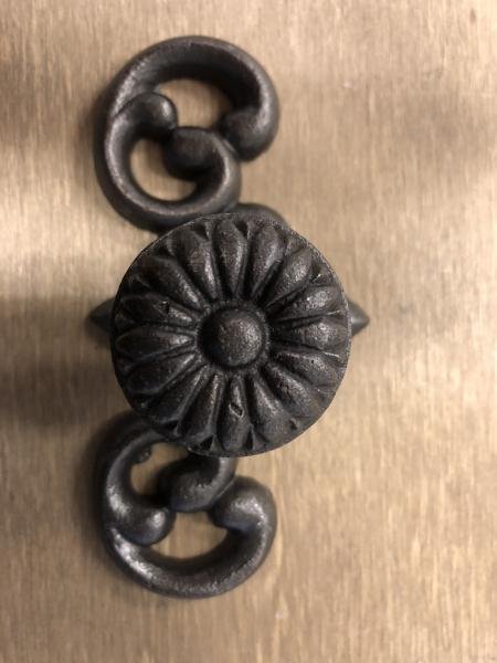 Smeedijzeren deurknop, kastknop, meubel, met rozet, - Afbeelding 2