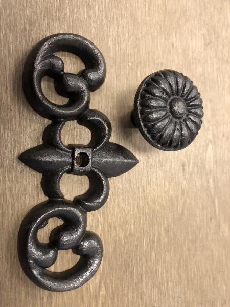 Smeedijzeren deurknop, kastknop, meubel, met rozet, - Afbeelding 5
