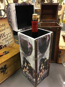 1 houten kist voor een fles wijn,hout met canvas wijn - 0