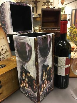 1 houten kist voor een fles wijn,hout met canvas wijn - 2