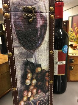 1 houten kist voor een fles wijn,hout met canvas wijn - 5