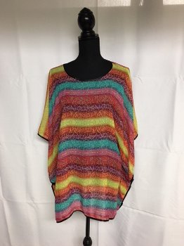 Voile Poncho met streepmotief - 0