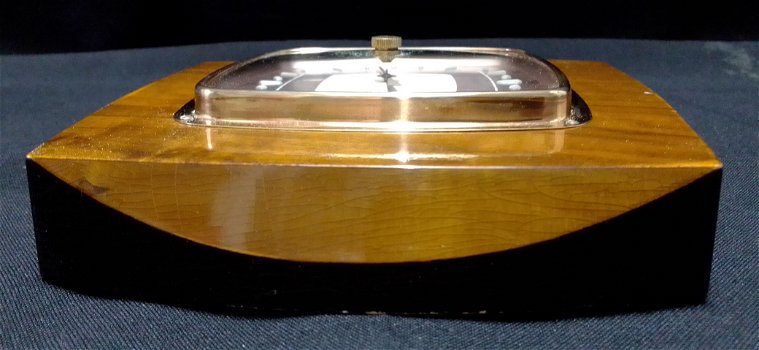 Vintage Barometer,koper rand,hoogglans lak,hout bicolor,zgst - 3