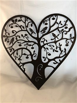 levensboom in hartvorm met vogels, wandornament - 0