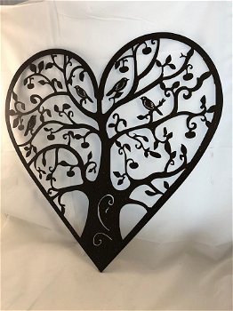 levensboom in hartvorm met vogels, wandornament - 1