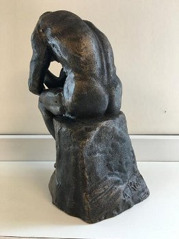 Sculptuur metaal, Bronskleur, de denker , beeld - 2