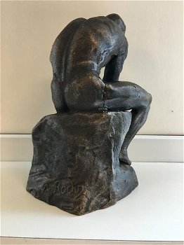 Sculptuur metaal, Bronskleur, de denker , beeld - 3