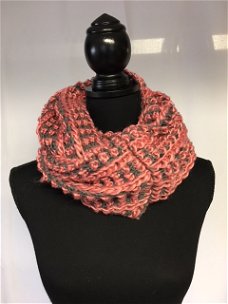 Gebreide col sjaal rose/grijs
